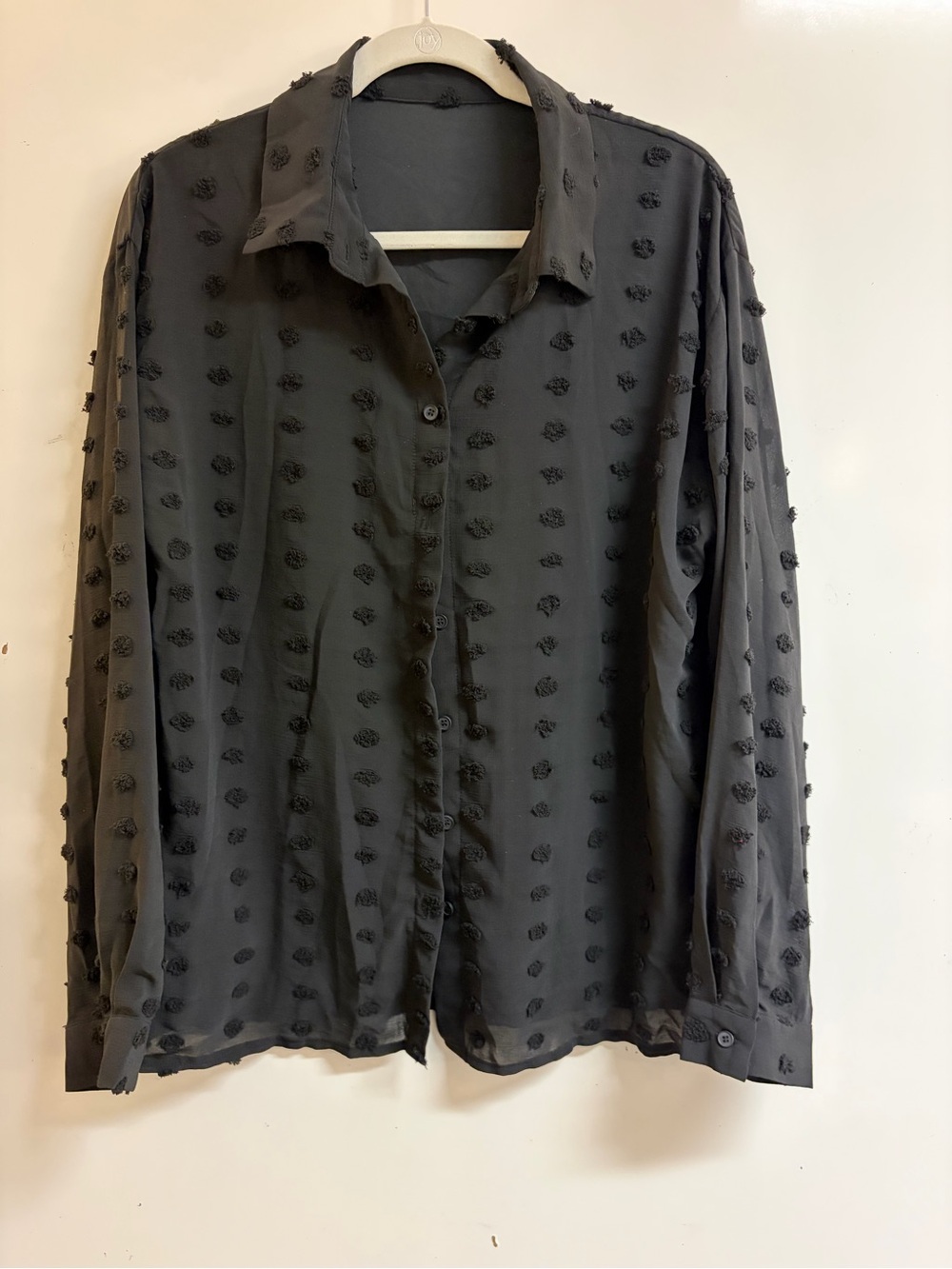 Black Textured Dot Button-Up Blouse